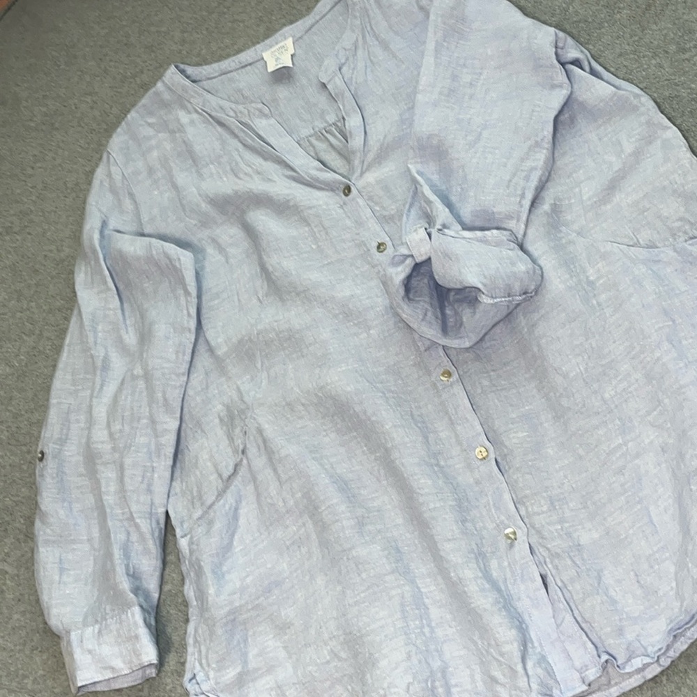 Sigrid Olsen Boho Linen Button Top Large Tunic Coastal Beach Lagenlook Roll Tab - Picture 6 of 10